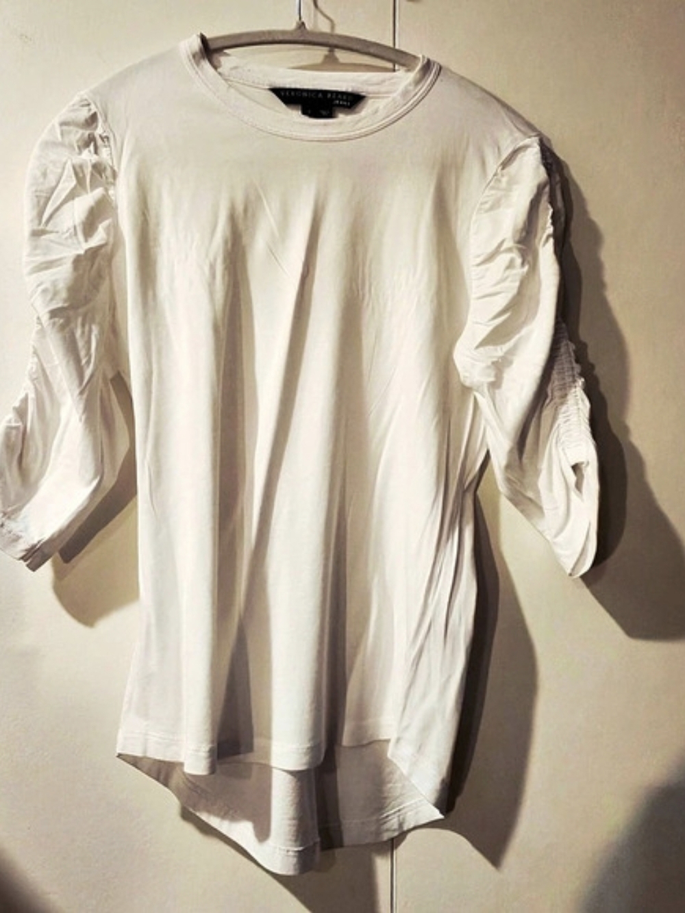 Veronica Beard Jeans Waldorf Ruched-Sleeve T-Shirt White - Size S